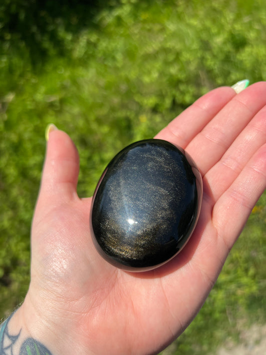 Golden Sheen Obsidian Palm Stone