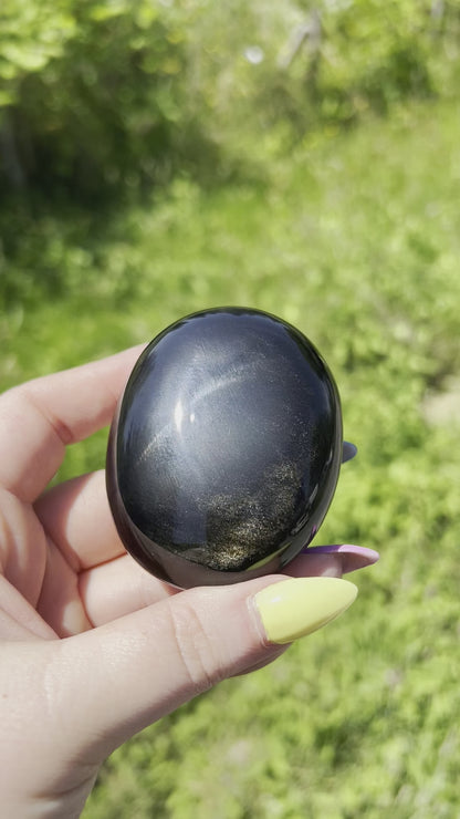 Golden Sheen Obsidian Palm Stone